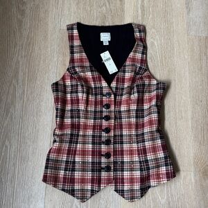 Maeve Red Black Cream Plaid Button-Front Vest